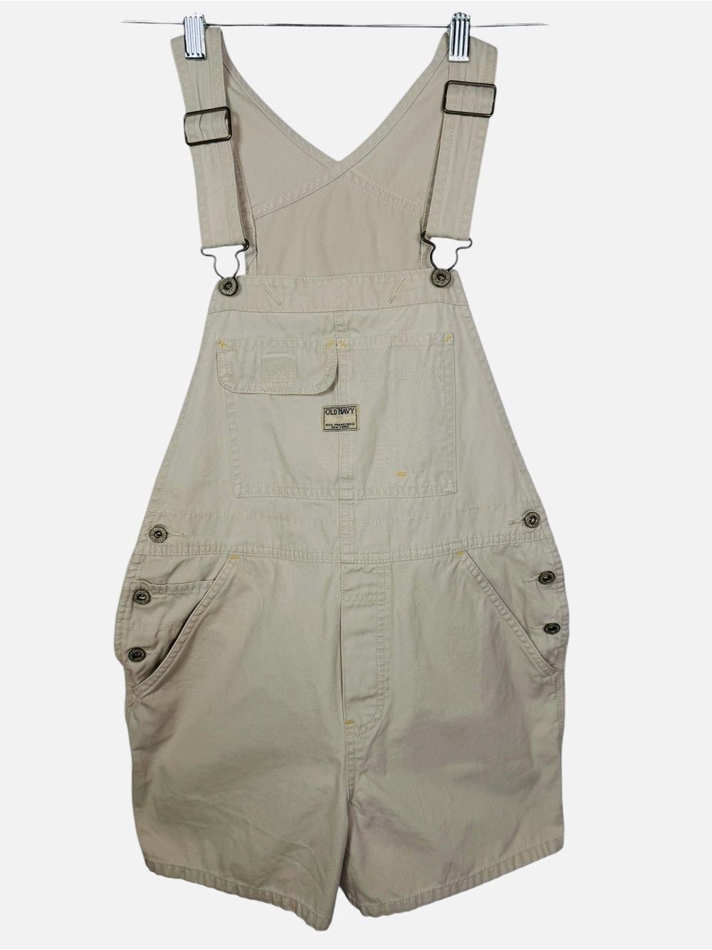 Vintage Y2K Old Navy Overalls Shortalls Beige Off White Cotton Carpenter Women S
